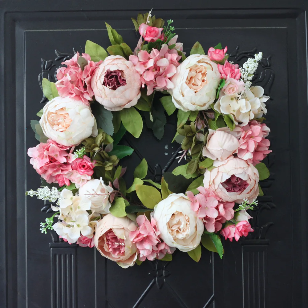Conference Table Round - Artificial Peony Wreath Garland Rattan Home